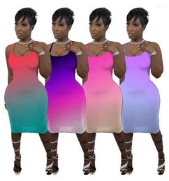Casual Dresses SKMY Summer Clothes For Women Fashion Multi-Color Gradient Spaghetti Strap Sleeveless Bodycon Dress Party Sexy Club Outfits