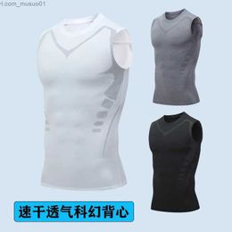 Men's Tank Tops Summer Mens Fast Dry Ice Silk Fitness Sport Sleeveless Undershirt Outdoor Basketball Breathable Training Printed Tight VestL2402