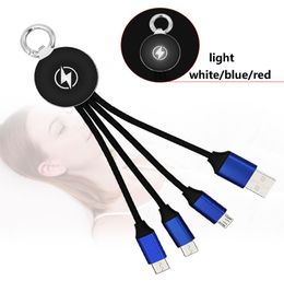 Convenient mini 3 In 1 Micro USB Charger Cables keychain clasp one drag three data cable mobile phone data cable