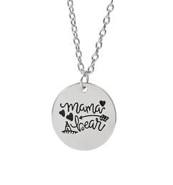 12pcslot MAMA BEAR Engraved Disc Pendant Charms Necklace arrow love necklace Mother Day Gift Jewelry8830383