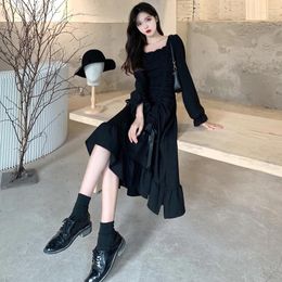 Casual Dresses French Style Irregular Hepburn Wind Length Autumn Clothes Large Size Women's Flab Hiding Thin Over The Knee Dress