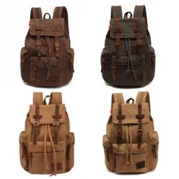 Designer- Canvas Messenger Backpack Military Vintage Canvas Vintage Men Casual Canvas Leather Backpack Rucksack Satchel Bag School2256