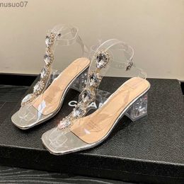 Sandals Transparent High-heeled Sandals Elegant Rhinestone High-heeled Shoes 2023 Summer Women Shoes Fashion High-quality Wedding ShoesL2402