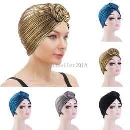 New Shiny Turban Women Muslim Hijab Knot Chemo Cap Pleated Glitter Hair Loss Cover Head Scarf Wrap Beanies Bonnet Hat Headwear