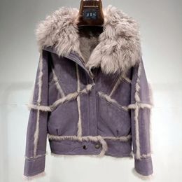 2023 Autumn/Winter Fur Coat Women Suede Fabric Rabbit Fur Lining Wool V Collar Retro And Fashionable Fur Coat