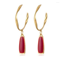 Dangle Earrings Sweet Burgundy Enamel Ins For Women Girl Gold Colour Metal Love Heart Hanging Vintage Jewellery