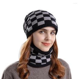 Berets Winter Beanie Hats Scarf Set Warm Knit Female Skull Cap Balaclava Neck Warmer With Thick Fleece Lined Bobble For Women