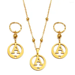 Pendant Necklaces Anniyo A-Z Bead Initial Earrings Sets Alphabet English Letter Ball Chain Jewellery #500021L