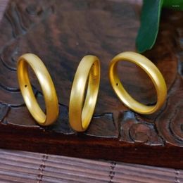 Cluster Rings 1PCS Pure 999 24K Yellow Gold Band Men Women Gift Lucky 3.3mm Matte Ring 1.3-1.4g