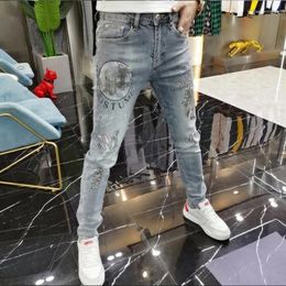 Men's Jeans Harajuku Luxury Clothing European Streetwear Style Denim Pants Spring Lion Print Designer Korean Boyfriend