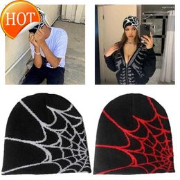 Bead Caps Berets Y2k Beanie Spider Web Hat Knit Skullies Baggy Slouchy Cap Skull Dxaa