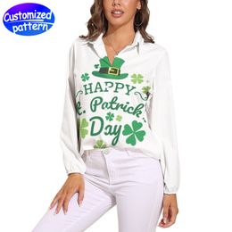 Custom vintage casual long sleeve shirt top Soft and comfortable Breathable loose V-neck Fashion St Patrick's Day Gift Gift Polyester 206g white
