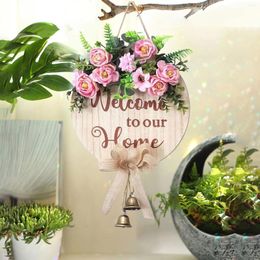 Decorative Flowers Spring Farmhouse Welcome Sign Outside Wreaths Wooden Hanging Wreath For Living Room Windows Door Home Decoration