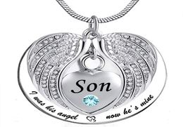 Unisex Angel Wing Birthstone Memorial Keepsake Ashes Urn Pendant Necklace 039i used to be his angle now he039s mine039 1908284