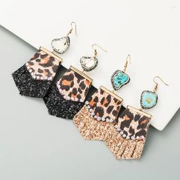 Dangle Earrings Arrivals Colorful Marble Geometric Leopard PU Leather Paste Small AB Crystal For Women Girls Fashion Jewelry