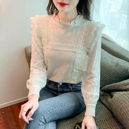 Women's Blouses Fashion Woman Lace Blouse 2024 Autumn Vintage Elegant And Youth High Neck Base Shirts For Women
