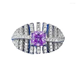 Cluster Rings SpringLady 925 Sterling Silver 5 MM Princess Cut Amethyst High Carbon Diamond Gems Fine Jewellery Ring For Women