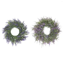 Decorative Flowers 18'' Artificial Lavender Wreath Garland Door Farmhouse Wall Party Decoration