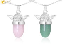 CSJA Little Angel Necklace Natural Stone Beads Pendant Bullet Shape Necklaces Pink Quartz Lapis Lazuli for Women Lovely Neck Jewel5139797
