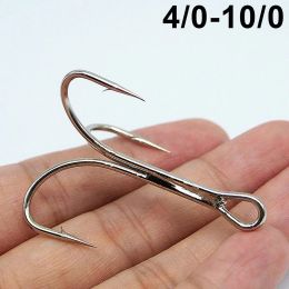 Fishhooks 50Pcs Big Treble Fishing Hooks High carbon Steel Shark Tuna Jig Triple Anchor Fishhooks Saltwater Barbed hook Strong 4/010/0