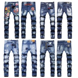 jeans firmati per uomo donna jeans neri impilati pantaloni denim patchwork elasticizzato patchwork elastico tendenze pantaloni della tuta da motociclista strappati effetto consumato