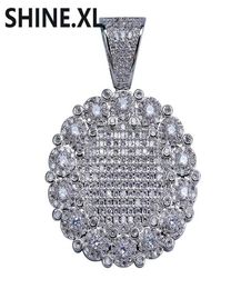 Hip hop Round Cluster Medallion Gold Pendant Necklace Chain Charm Silver Colour Bling Cubic Zircon Men Women For Gift7070571