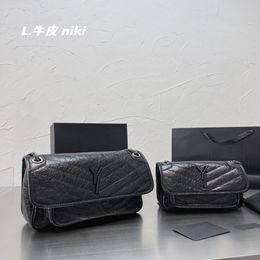 NIKI MEDIUM CHAIN VINTAGE CRINKLED LEATHER BAG Handbag Designer Leather shoulder crossbody bags Women253w