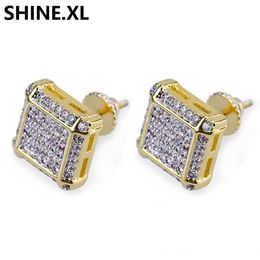 10x10mm Men Square Earring Hip Hop Iced Out Full Zircon Screw-back Fashion Jewelry208w