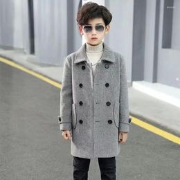 Jackets 2024 Baby Boys Outwear Solid Color Wool Coats Spring Autumn Jacket For 6 8 10 12 14 Years Single Breasted Boy Coat