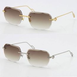 2021 Selling Fashion Metal Diamond Cut Lens Sunglasses UV400 Protection Rimless 18K Gold Male and Female Sun Glasses Shield Retro 230A