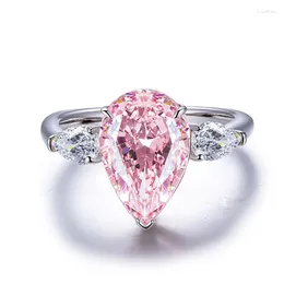 Cluster Rings Simple Pink Pear Moissanite Solid 14K White Gold Wedding Engagement Ring For Women With Certificate