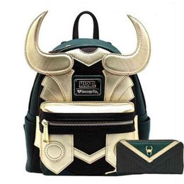Loki Pu Leather Backpack Horn Travel Laptop Bag Schoolbags Students Adults Handbag Wallet Birthday Gifts255M