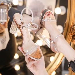 Sandals Fashion Casual Chunky Heels Sandals for Women 2022 Summer Elegant Outdoor High Heel Slippers Crystal Sandals Sexy Party ShoesL2402