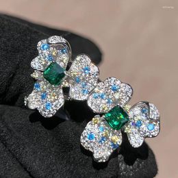 Stud Earrings Solid Au750 18K White Gold Luxury Lab Emerald Shape And Moissanite Diamonds Wedding Party Engagement Anniversary