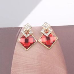 Earrings large square gemstones personalized fashionable crystal geometric rhombus design jewelry women's gifts multi-color styles