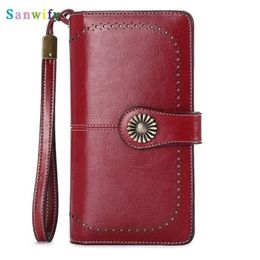 Wallets Fashion Women Clutch Wallet Cow Leather Female Long Zipper Purse Strap Coin Iphone290i