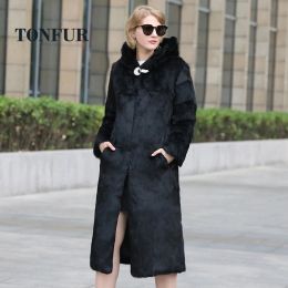 Fur New Arrival Full Pelt Real 100% True Rabbit Fur Long Coat Women Top Fashion Natural Fur Overcoat with hood sr357