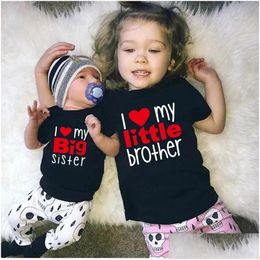 Family Matching Outfits 1Pc T Shirts Sibling Sisters Brother Tshirt I Love My Big Sister Clothing Kids Boys Clothes Baby Bodysuits D Dhtad