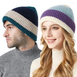 Berets Colorblock Knitted Hat Men's Autumn Winter Thick Pullover Wool Women Skullies Beanies