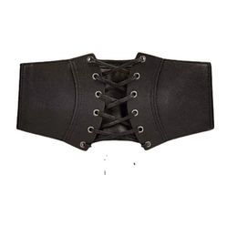 Leather Corset Belt Black Waist Belt for Women, Wide Elastic Underbust Corset Lace-up Tied Waist Belt for Dress 2277