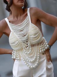 Women's Tanks Modphy Fashion Pearl Beading Tops Women 2024 V-neck Handmade Bra Top Ladies Party Female Elegant Vest