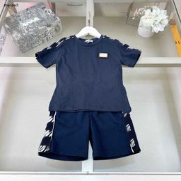 Luxury baby T-shirt set Letter stripe splicing kids tracksuits Size 100-160 CM Metal nameplate short sleeves and shorts 24Feb20