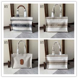 Luxury womens bag Designer 196762 FEE LARGE CABAS THAIS IN STRIPED TEXTILE BEIGE TOTE BAG 7A Best Quality