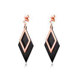 Geometric Diamond Shaped Drop Earrings in Stainless Steel Black Rose Gold Stacking Earrings2435705