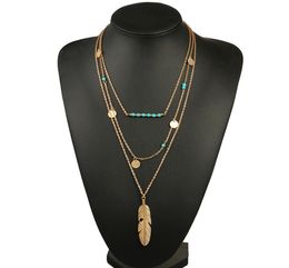 Women Necklace Feather Statement Necklaces Pendants Vintage Jewellery Multi Layers Long Necklace Women NL5798879137