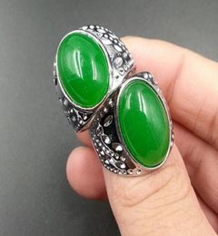 Natural jade A goods Xinjiang Hetian quartzite jade green emerald oversized men039s jade ring6657111
