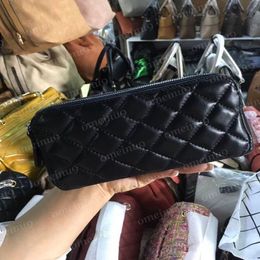 Women's Genuine Caviar Leather Zipper Bag Clutch with Chain Purse Crossbody Messebger Bags Gold Silver Hardware Lambskin Desi2490
