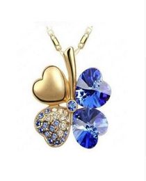 18K Gold Plated Four Leaf Clover Austrian Crystal Necklace for Women Bridal Wedding Jewellery Nice Gift Wholea 9140598