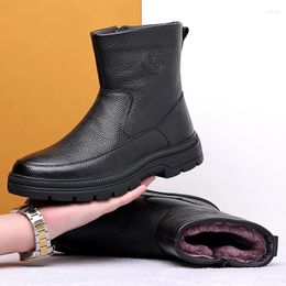 Boots Winter Wool Cowhide Men's Cotton Shoes High Snow And Fleece Warm Genuine Leather M1085