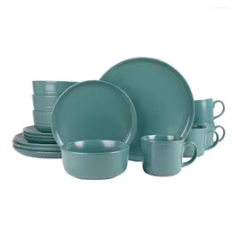 Plates 10 Strawberry Street Double Line 16 Piece Stoare Dinnerware Set Emerald Green Fashionable Modern And Adaptable Cutlery